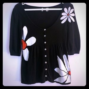 Anthro Moth Black/White Daisy Button Up Cardigan